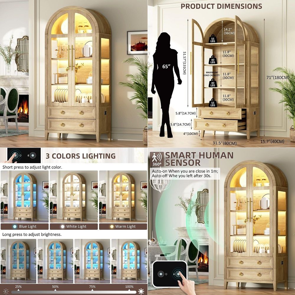 Lighting - Витрина-шкаф 71 Arched Curio с стеклянными