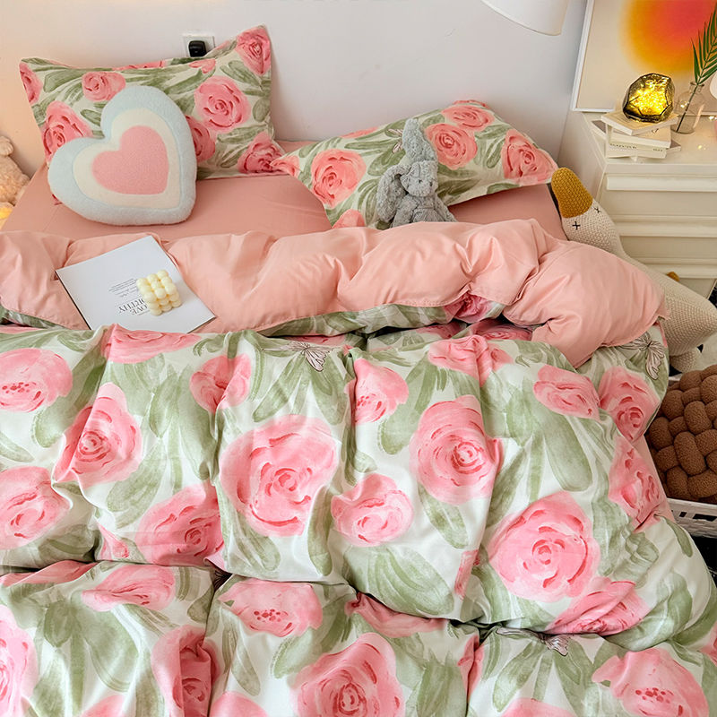 Duvet Cover Sets With Zipper - Комплект пододеяльников с розовой розой и
