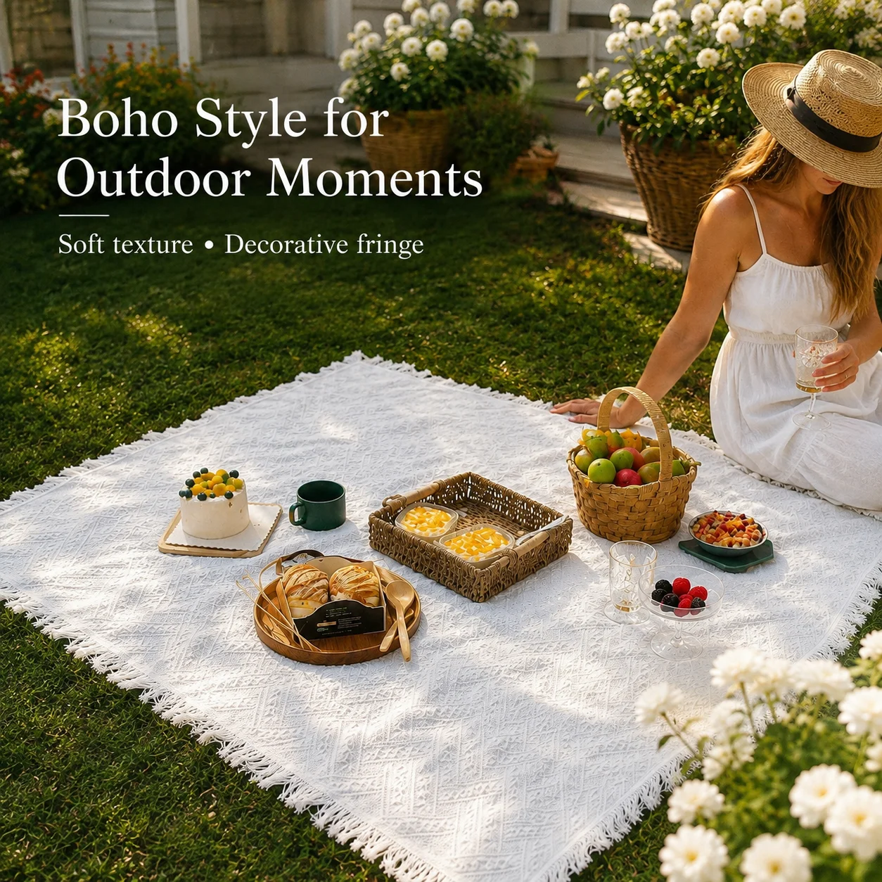 Бохо-плед для пикника, коврик  – обзор и цена Boho Throw Blanket Fringe