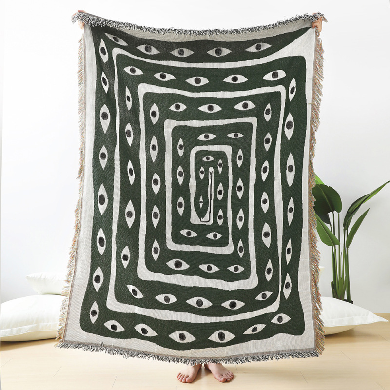 Зелено-белый жаккардовый плед  – обзор и цена Boho Throw Blanket Fringe